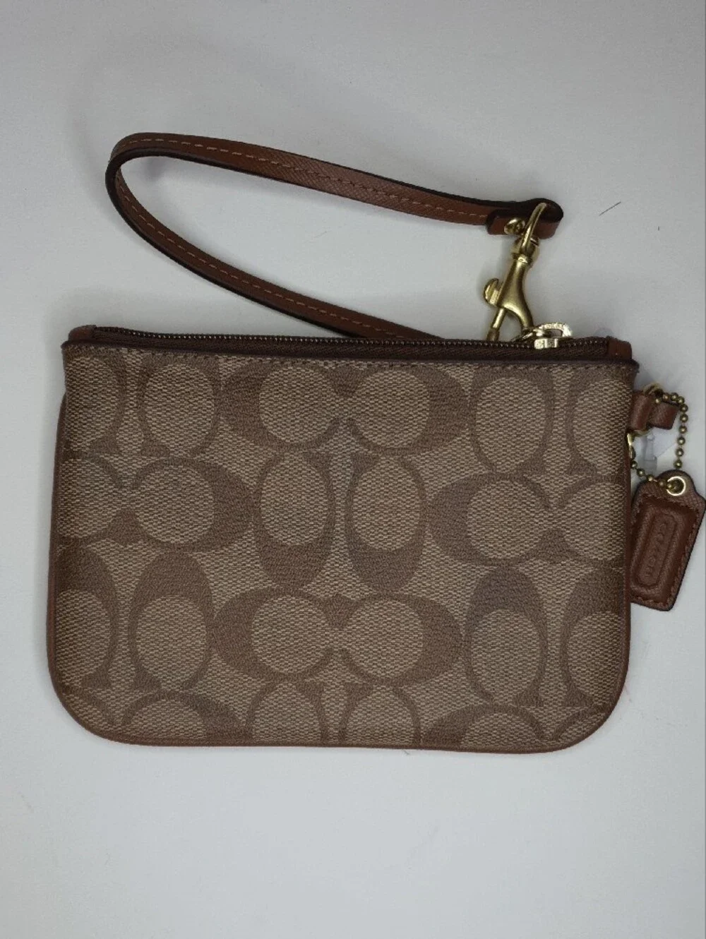 Coach Signature Canvas Wristlet in Tan and Brown -,NWT